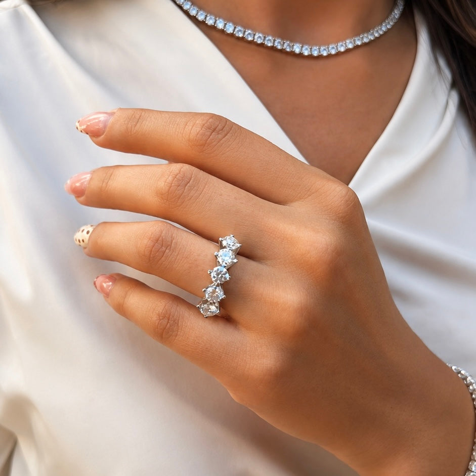 14K İki Karat Mozanit Beştaş Yüzük
