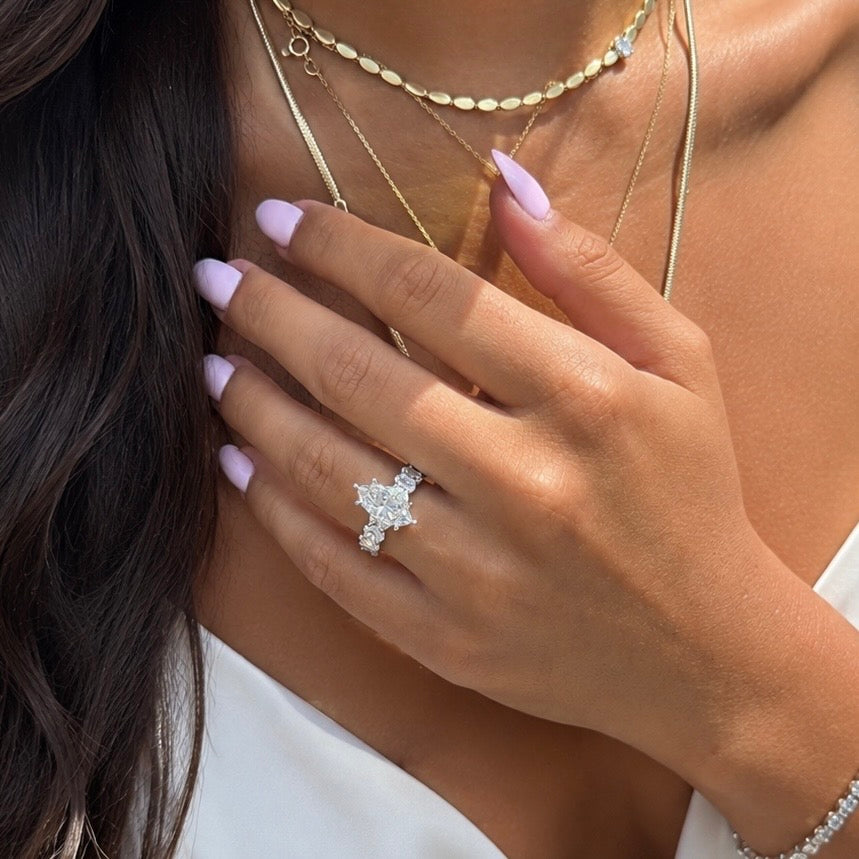 14K Kolu Oval Taşlı Markiz Mozanit Yüzük