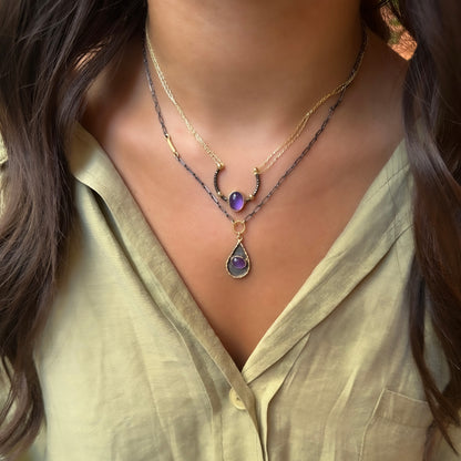Ametist Taşlı Damla Model Kolye