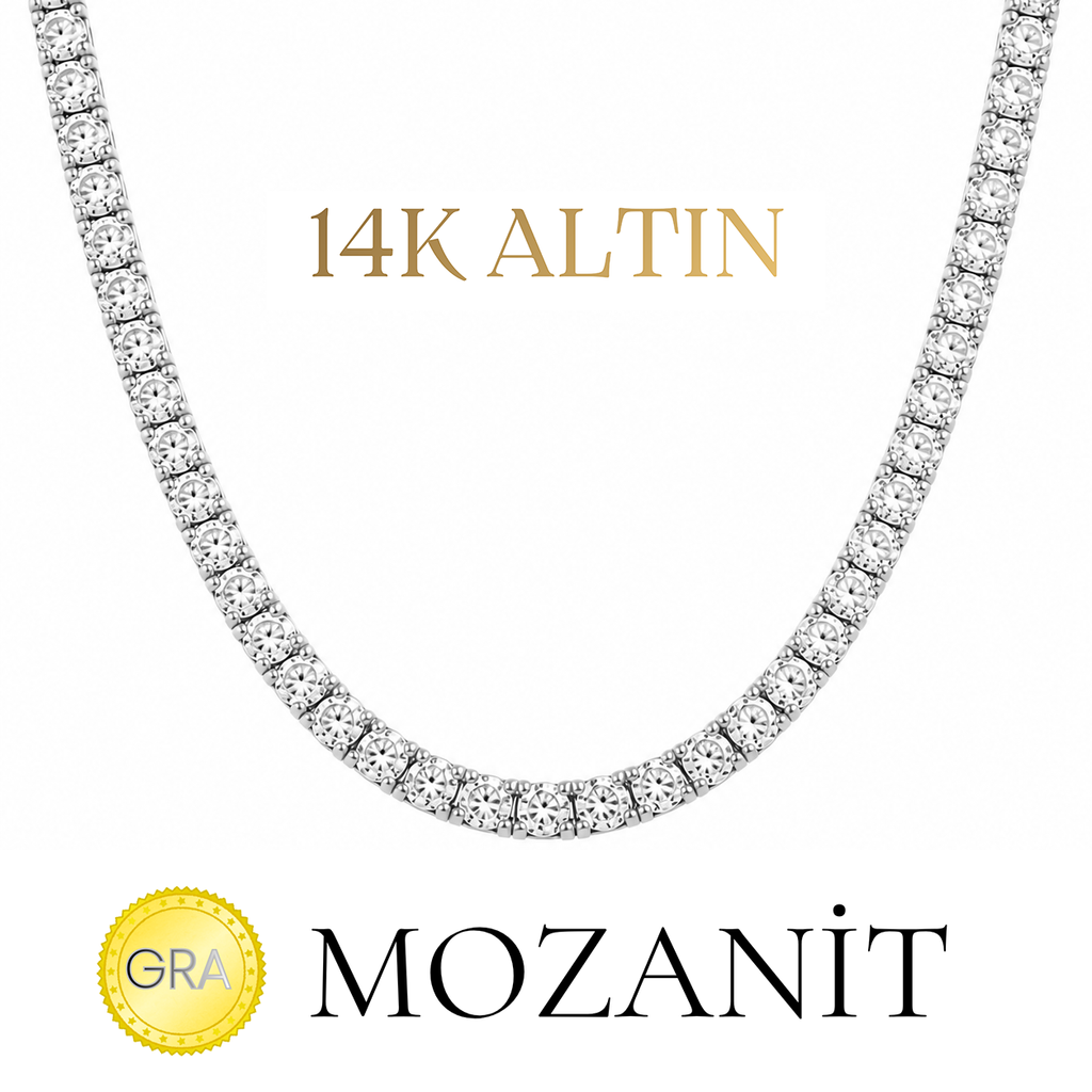 14K Üç mm Mozanit Suyolu Kolye