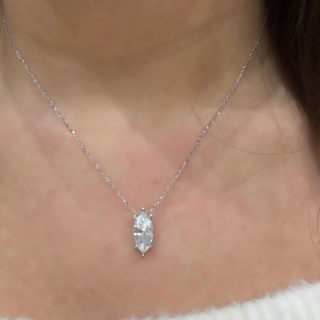 Marquise Moissanite Necklace with Pave Setting