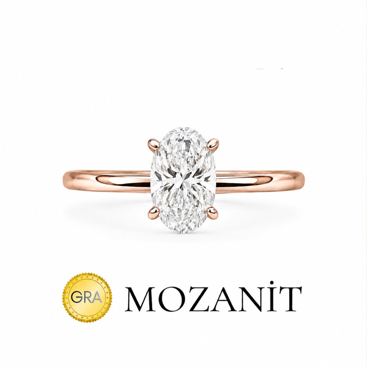 Bir Buçuk Karat Mozanit Oval Yüzük