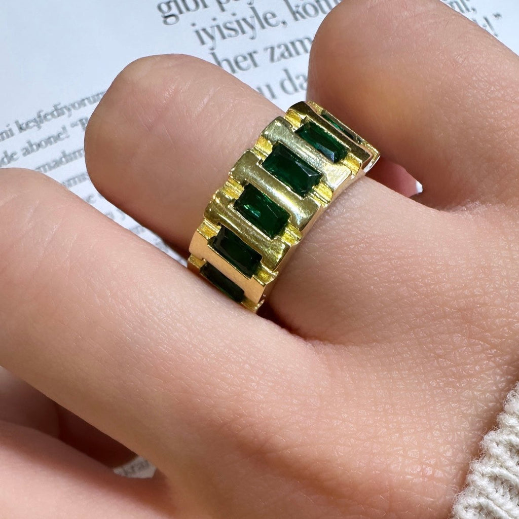 Yeşil Taşlı Vintage Yüzük