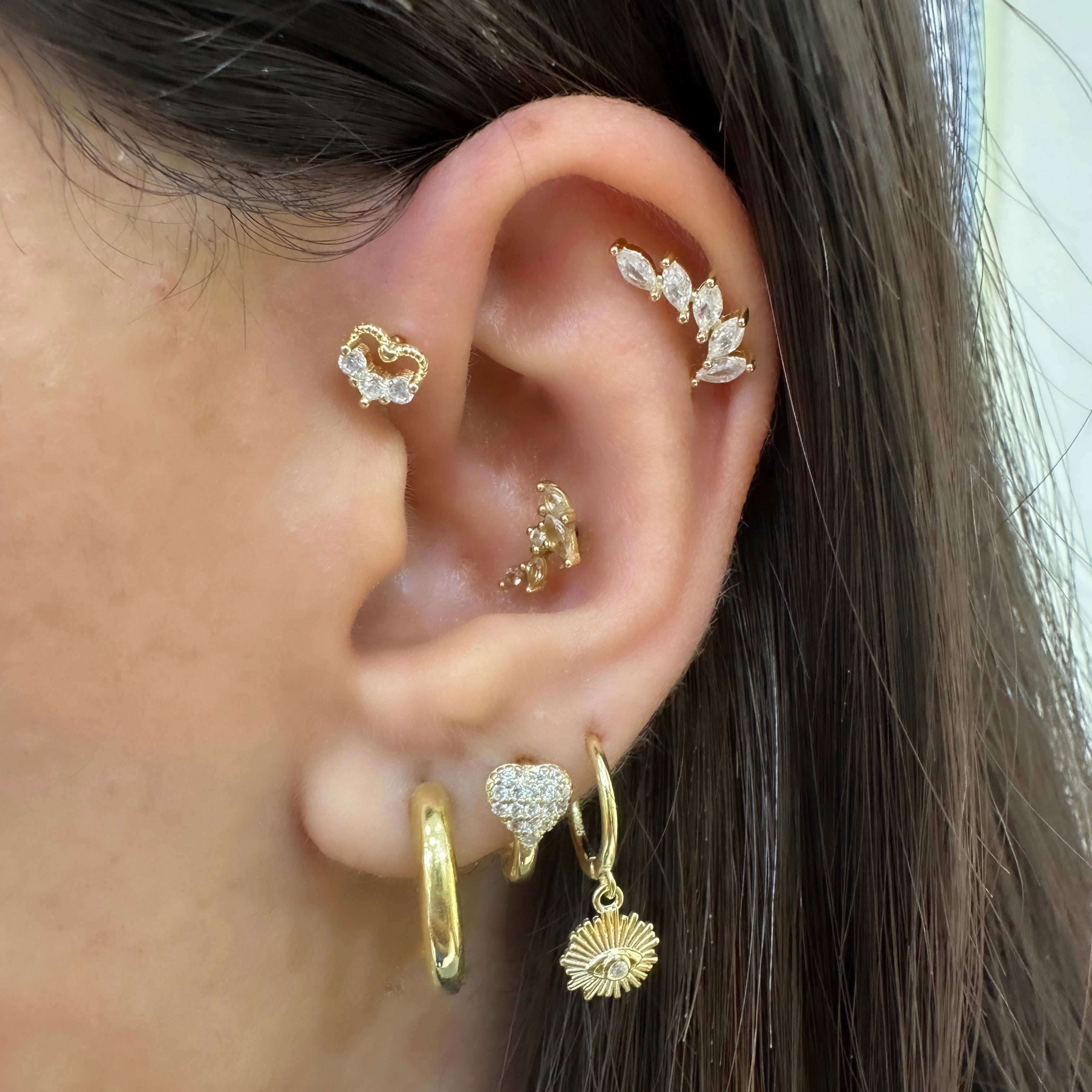 Üç Taşlı Kalp Piercing