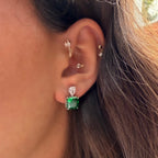 Damla Kare Taşlı Yeşil Ice Cut Küpe