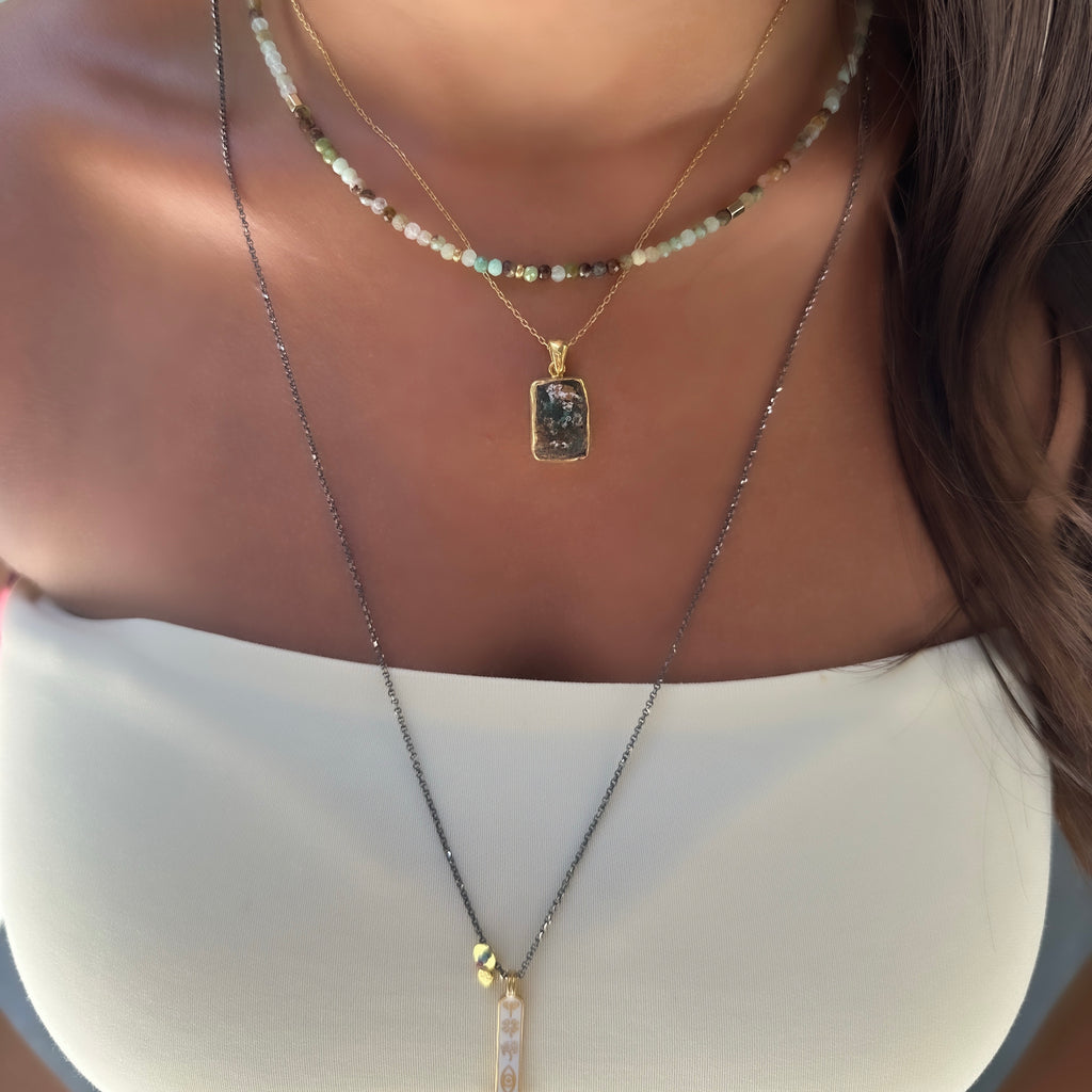 Amazonit Taşlı Doğal Taş Kolye