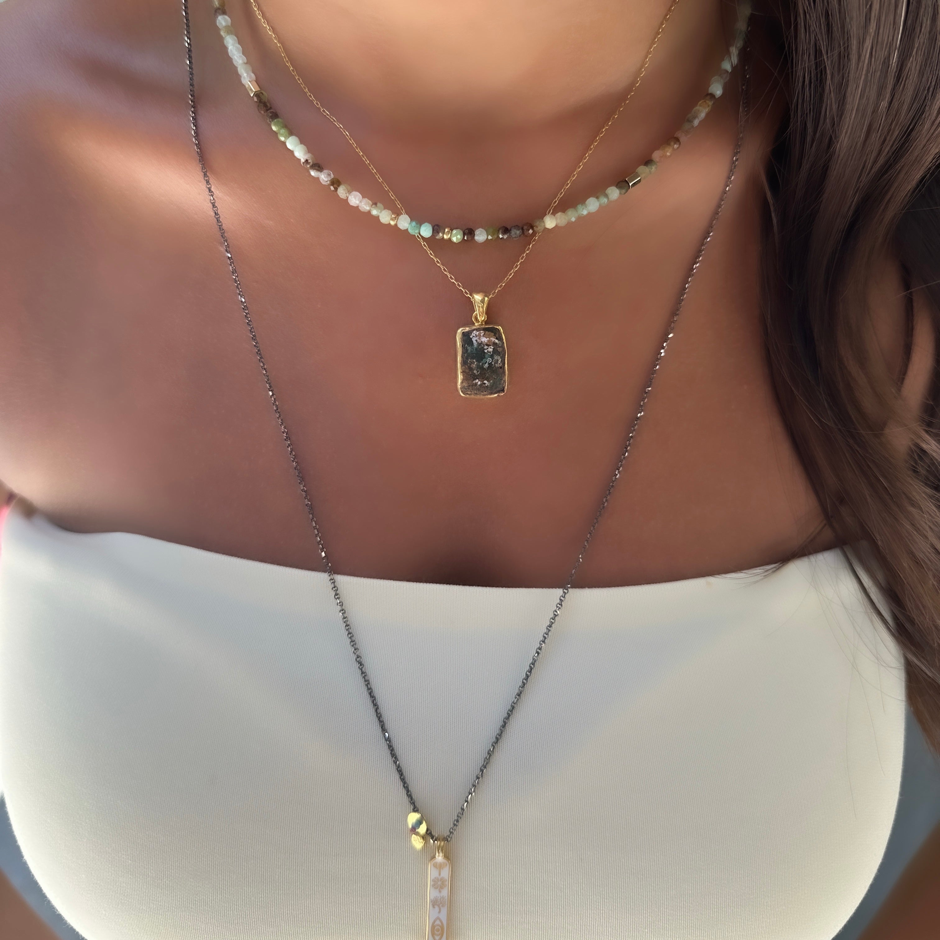 Amazonit Taşlı Doğal Taş Kolye