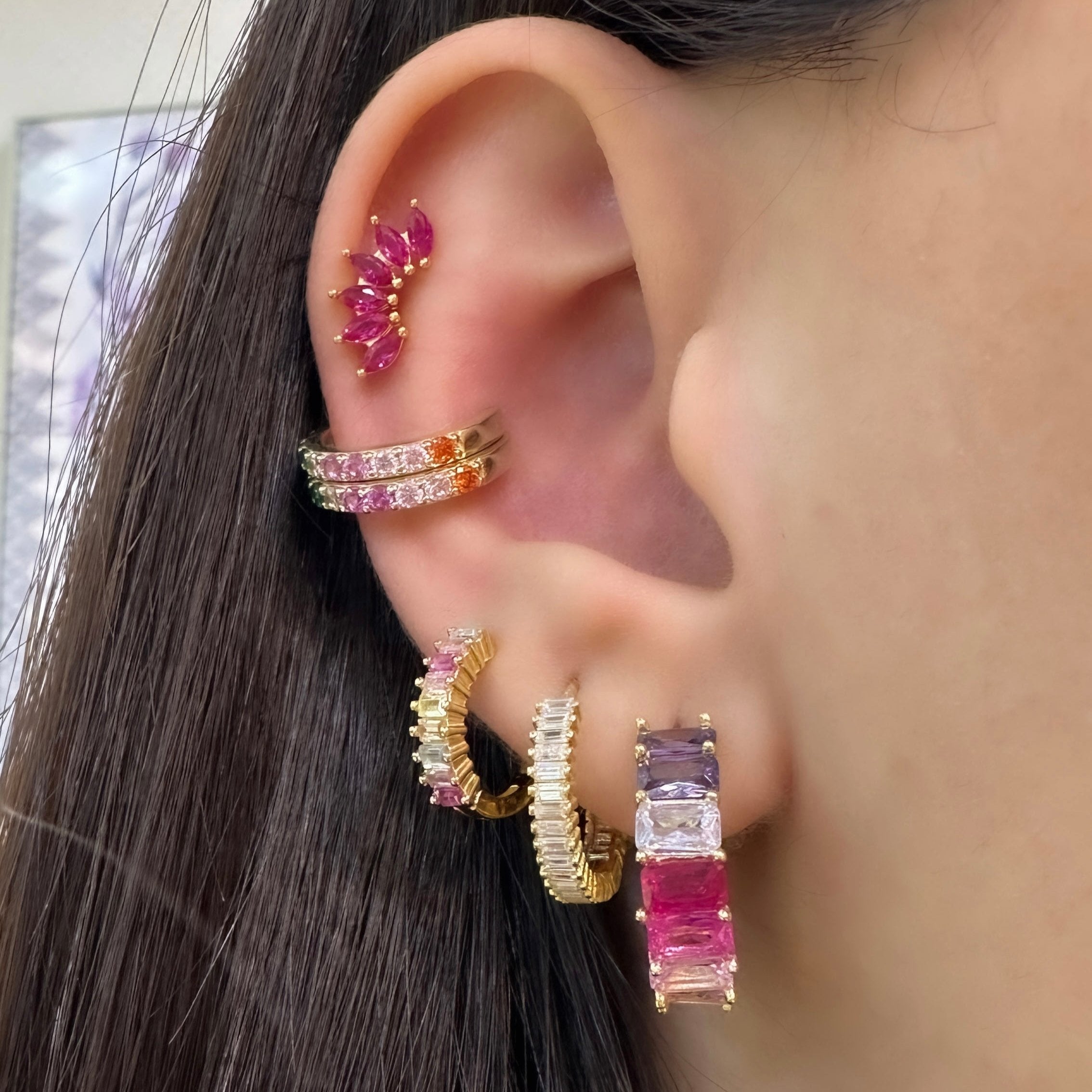 Renkli Taşlı Halka Küpe