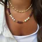 Çubuk Gold Detaylı İnci Yakut Taşlı Kolye