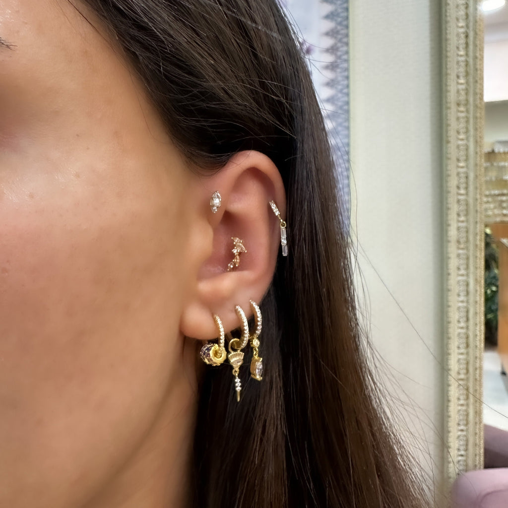 Renkli Taşlı Charm Halka Küpe