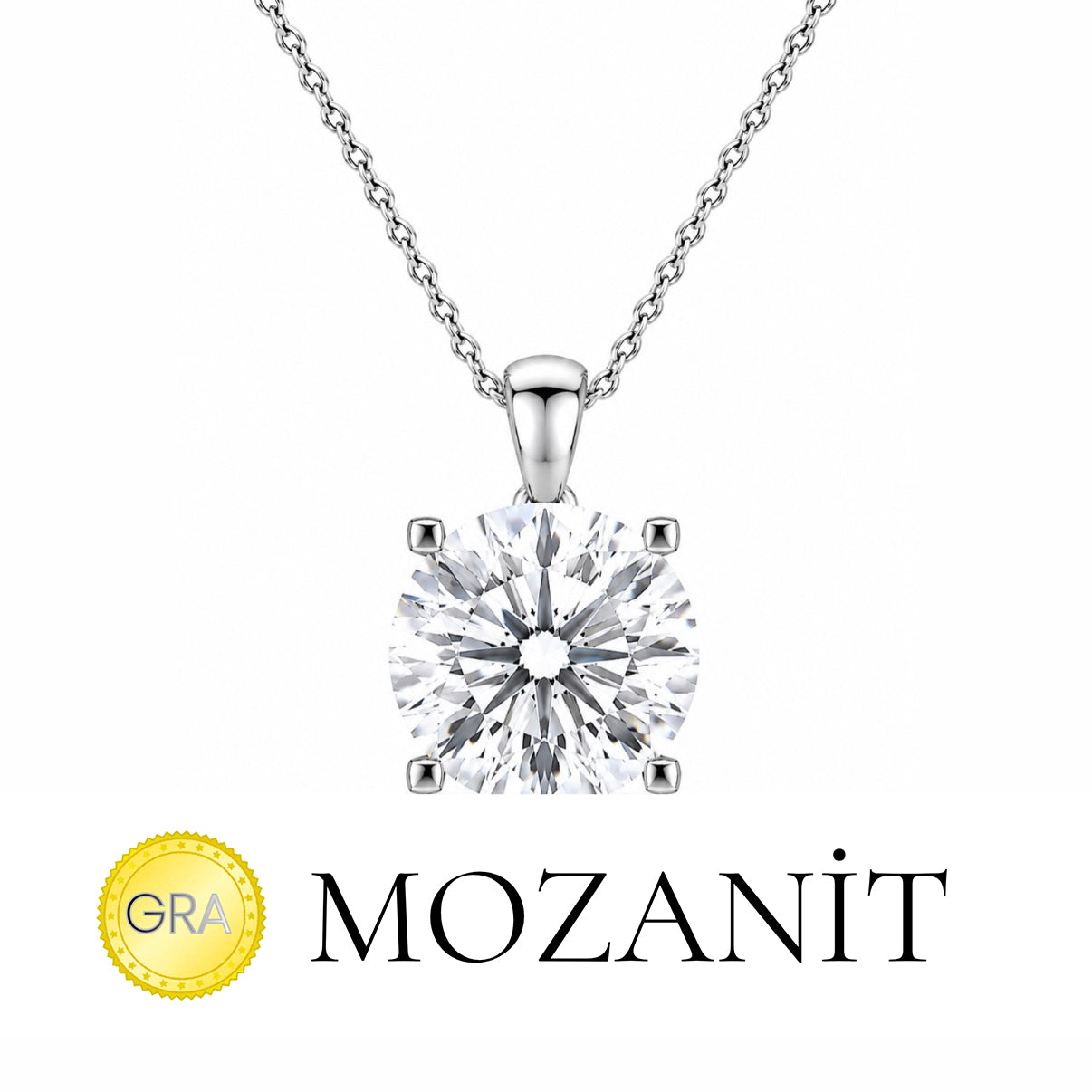 Mozanit Üç Karat Tektaş Kolye