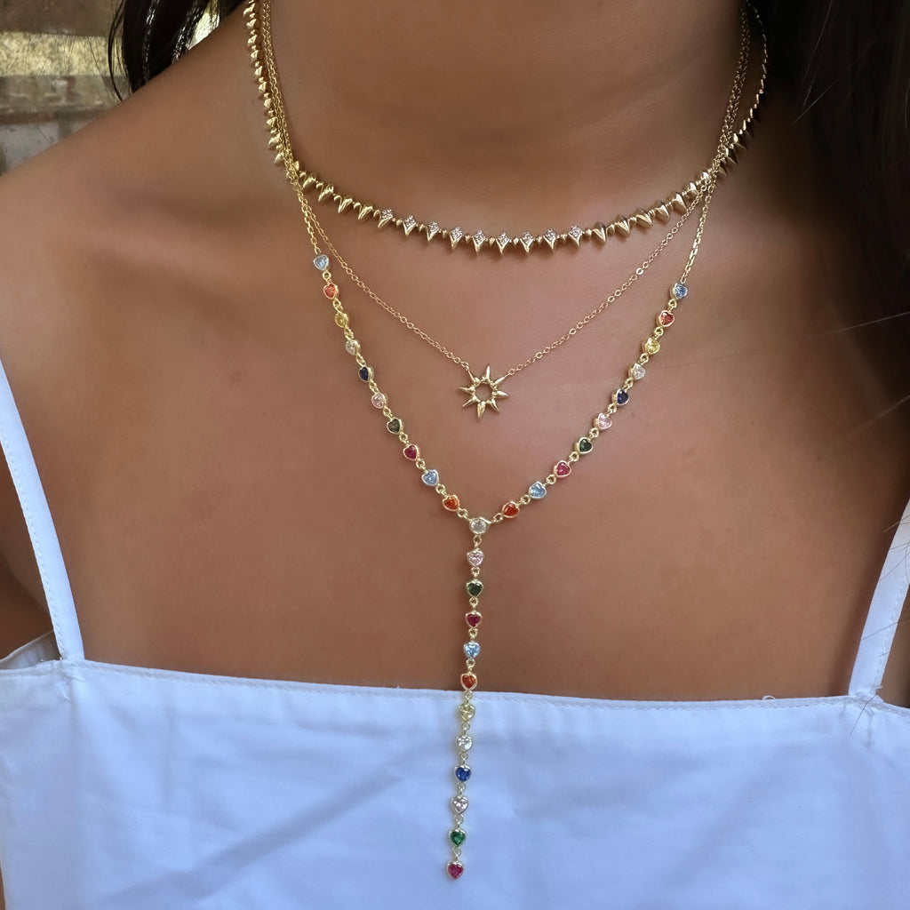 Kalp Model Renkli Taşlı Y Kolye