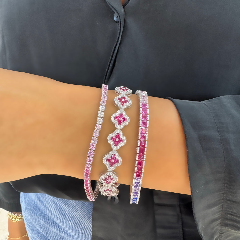 Fuşya Yonca Taşlı Bileklik