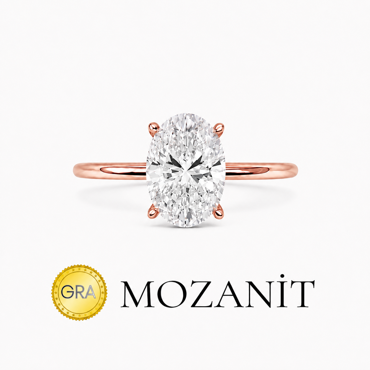 Bir Karat Mozanit Oval Yüzük