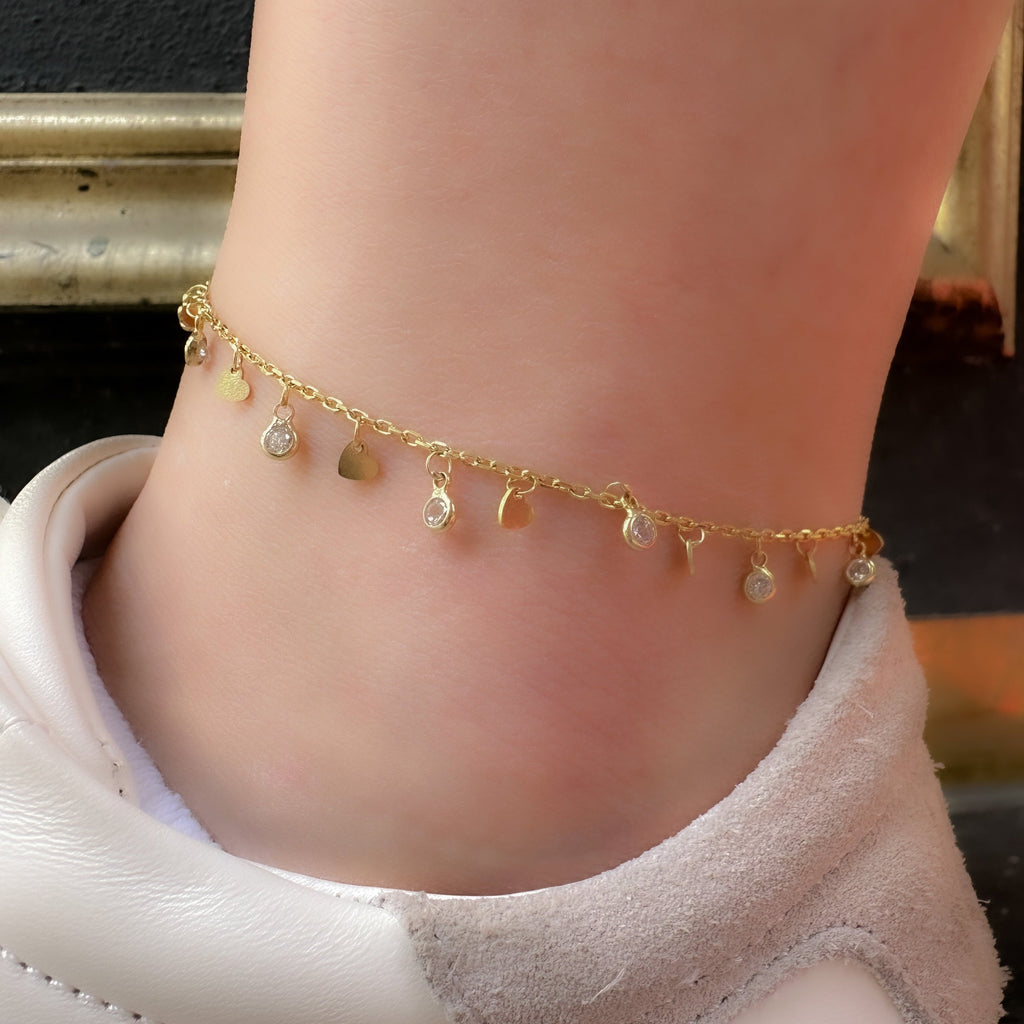 Fußkettchen mit baumelndem Stein und Pailletten