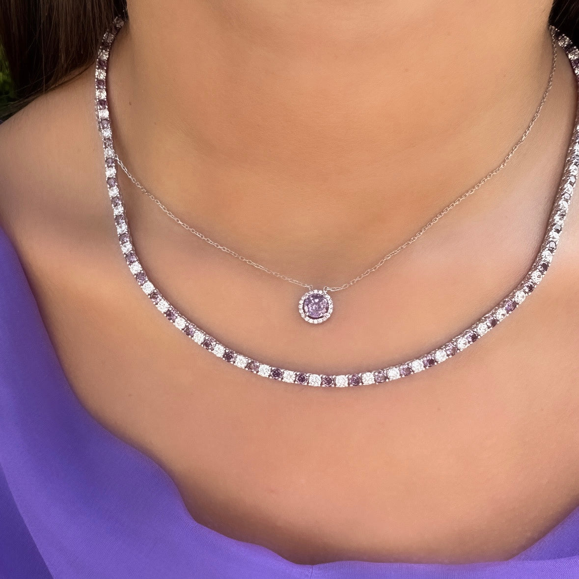 Üç mm Mor Taşlı Suyolu Kolye