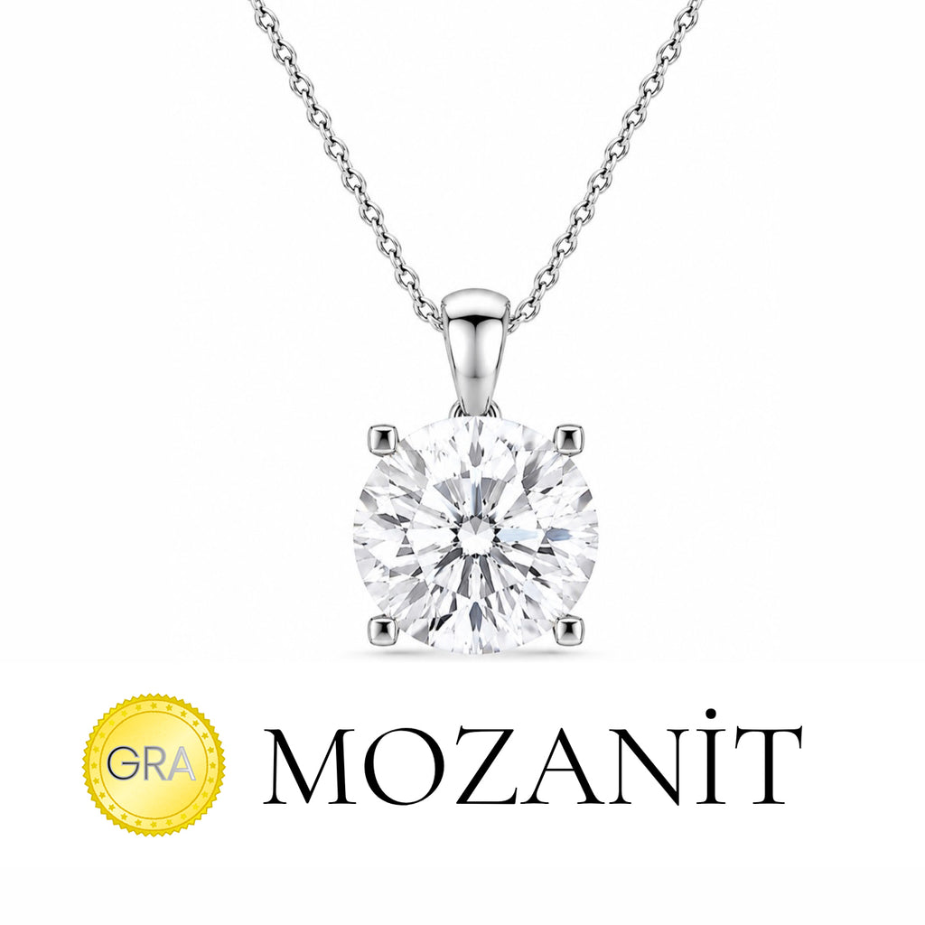 Mozanit İki Karat Tektaş Kolye