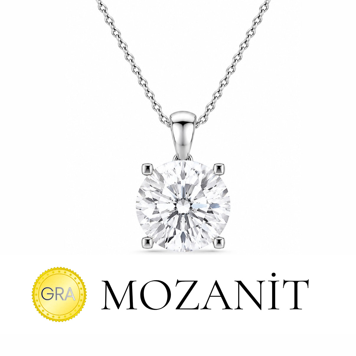 Mozanit İki Karat Tektaş Kolye