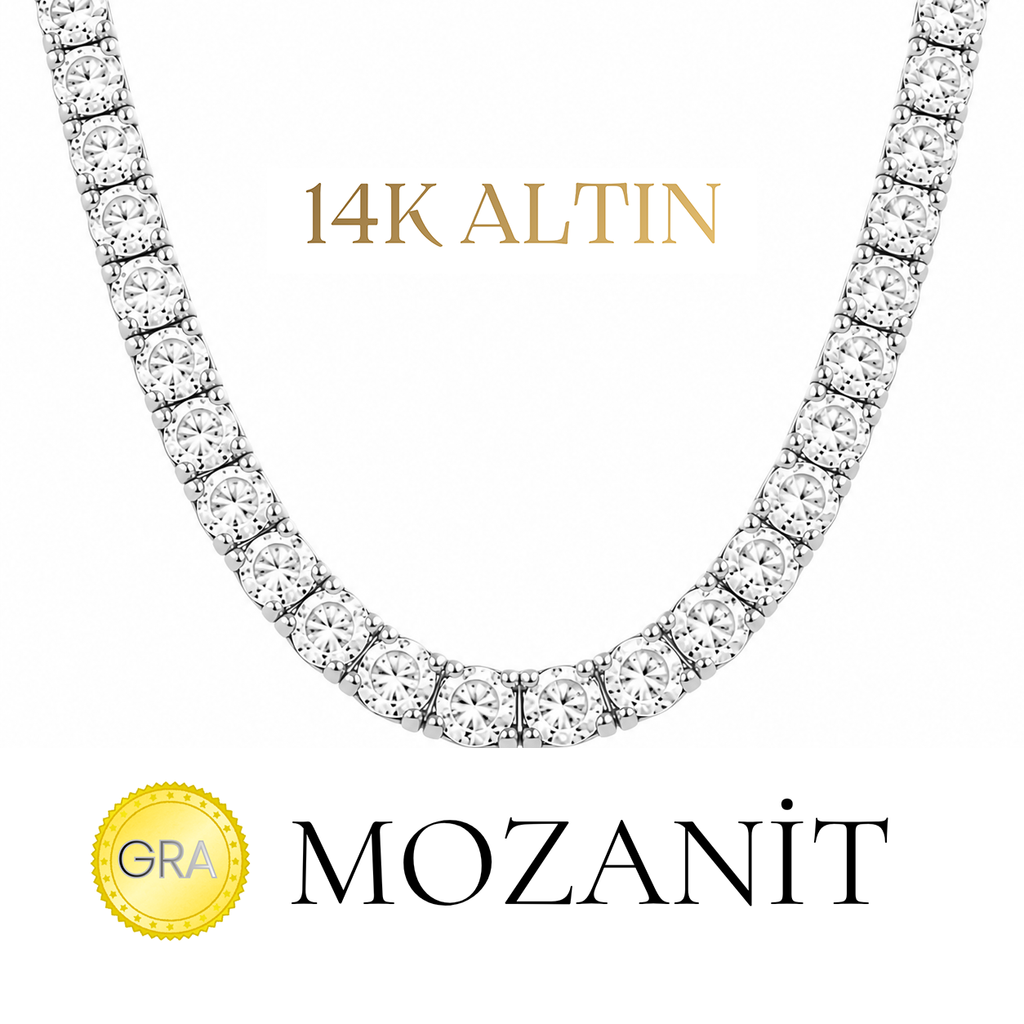 14K Dört mm Mozanit Suyolu Kolye