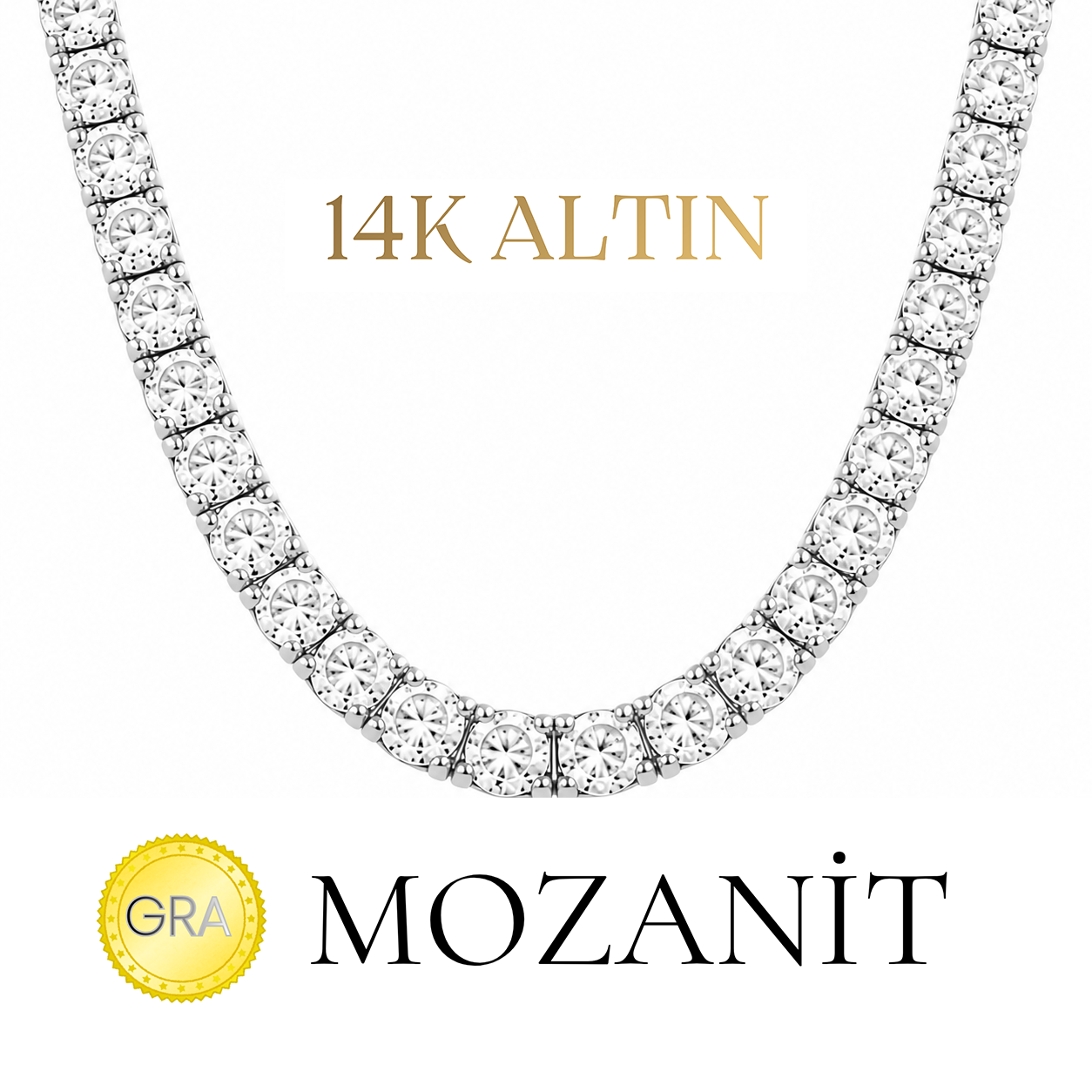14K Dört mm Mozanit Suyolu Kolye
