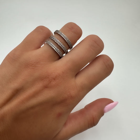 Three row stone model ring