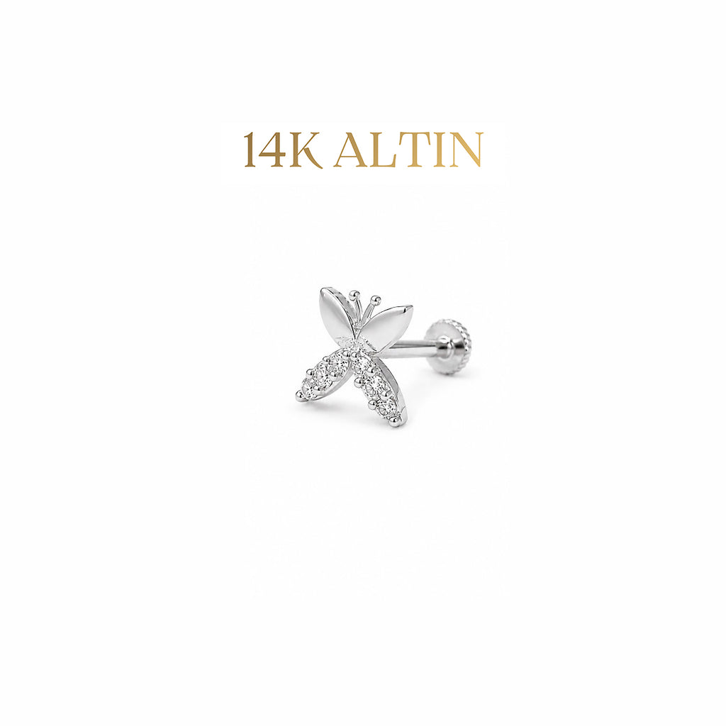 14K Kelebek Taşlı Piercing