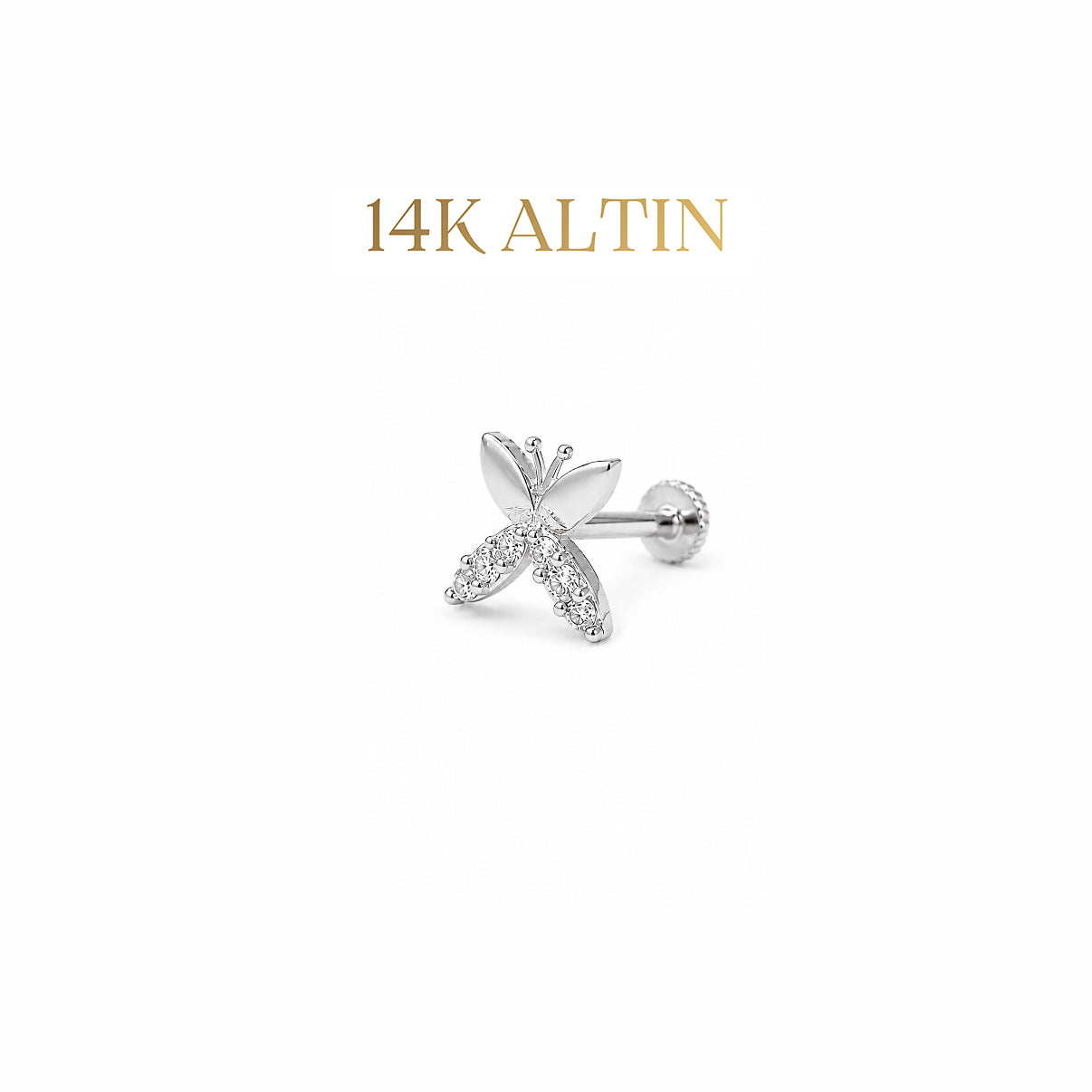 14K Kelebek Taşlı Piercing