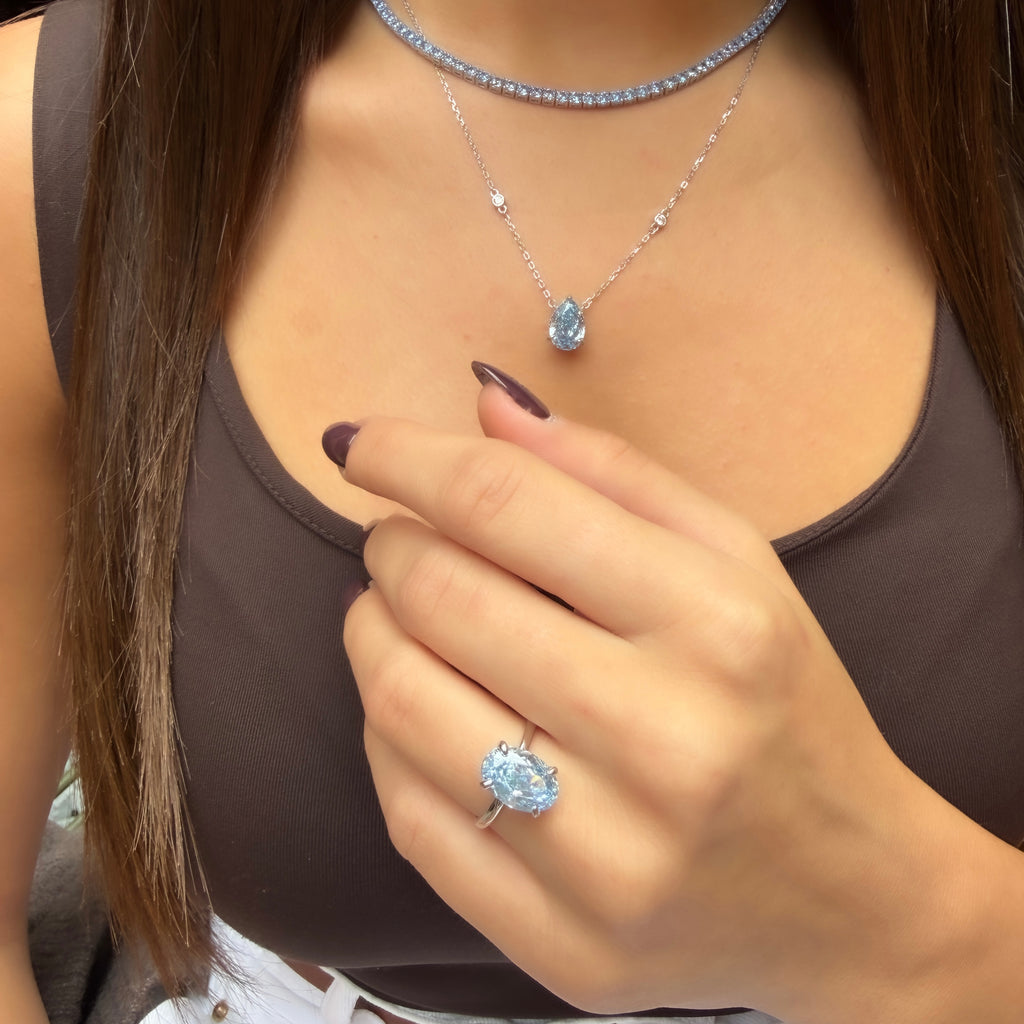 Mavi Ice Cut Taşlı Oval Kesim Yüzük