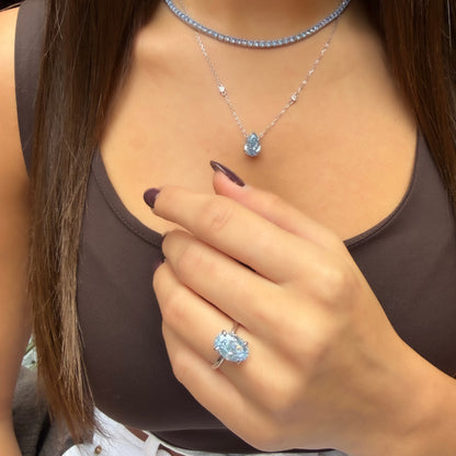 Mavi Ice Cut Taşlı Oval Kesim Yüzük