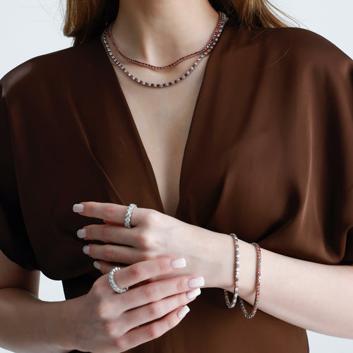 Three mm Garnet Gemstone Tennis Necklace