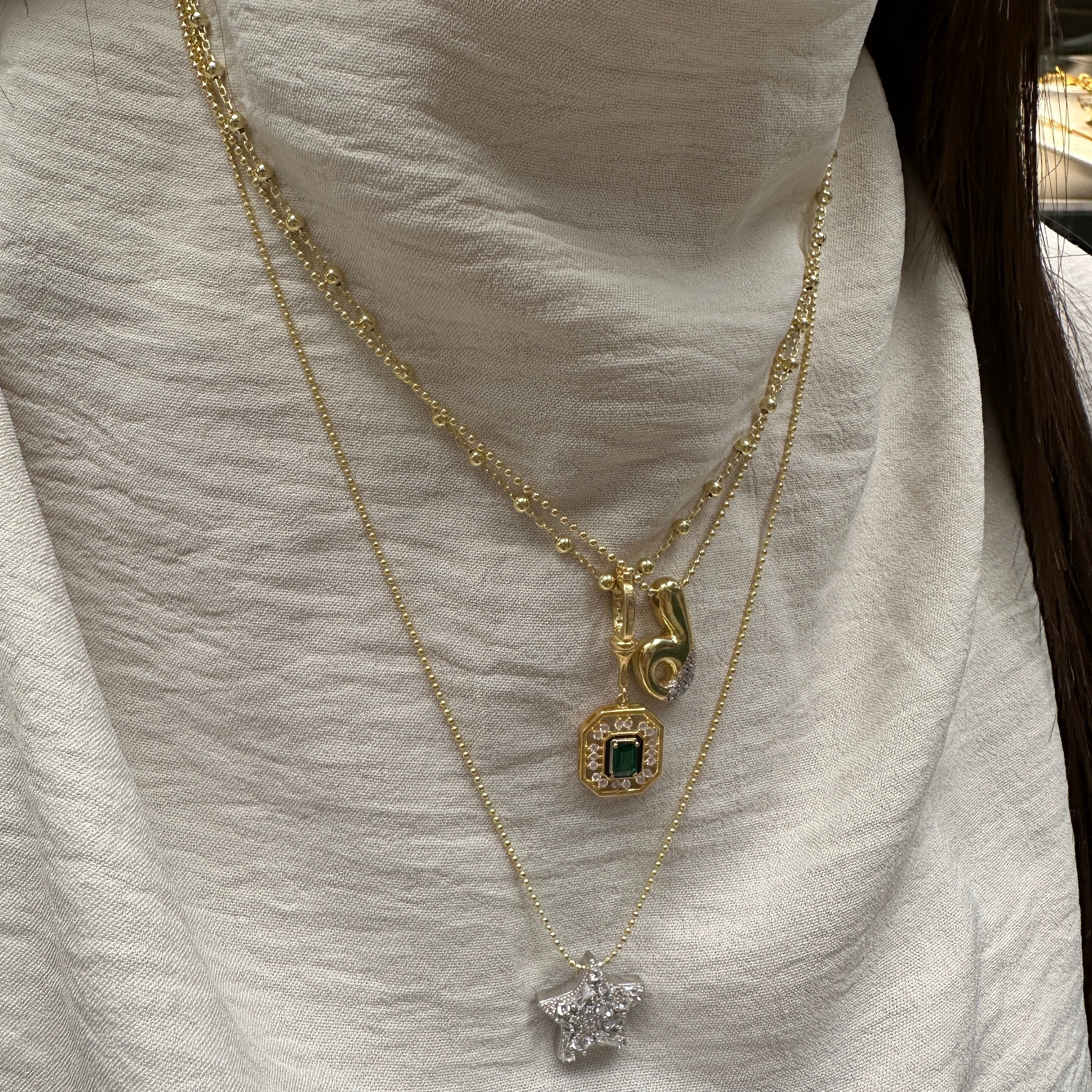 Yeşil Taşlı Modern Uç Top Model Zincir