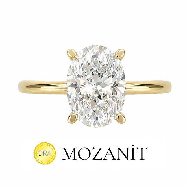 İki Karat Mozanit Oval Yüzük