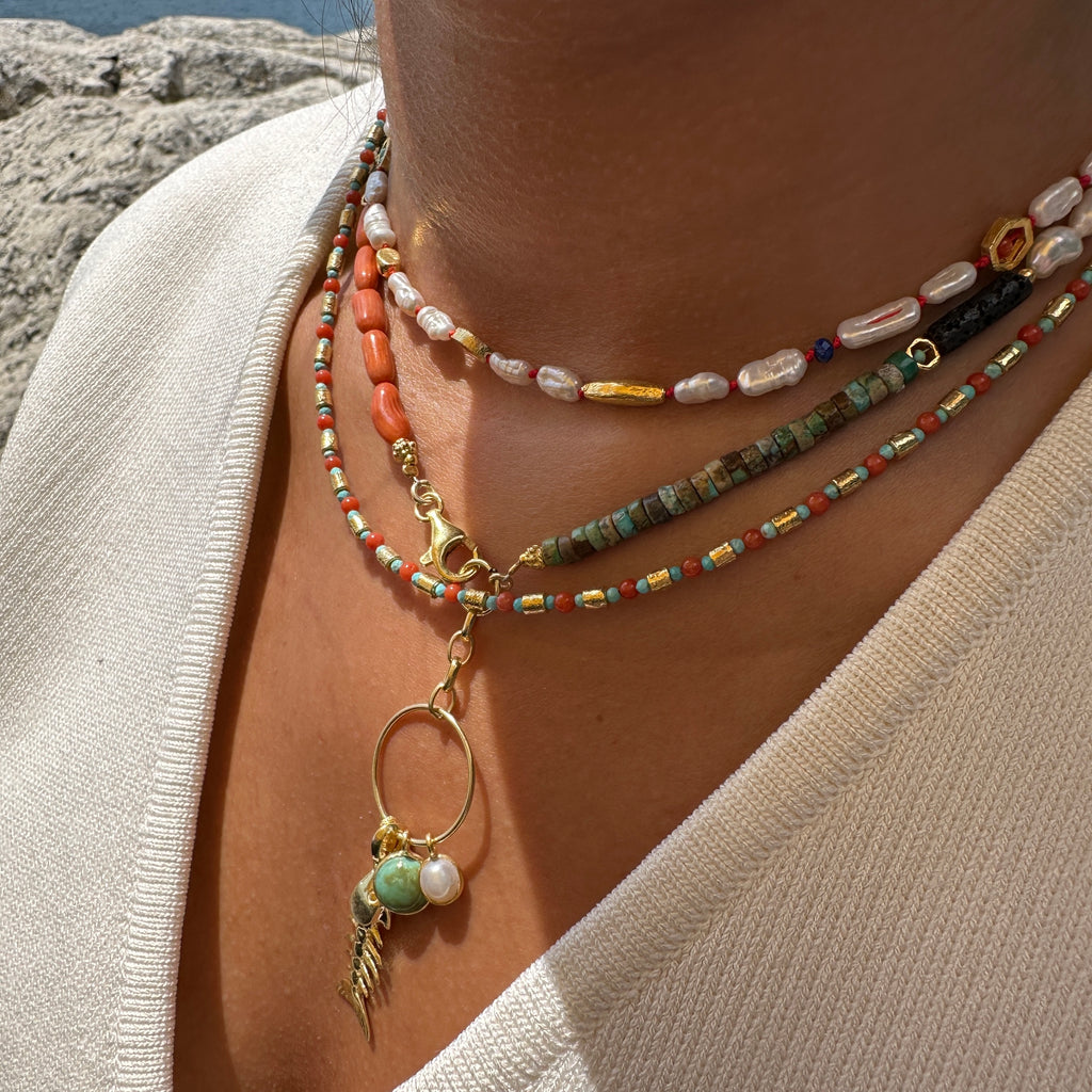 Doğal Taşlı Renkli İnci Kolye