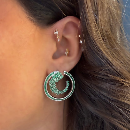 Yeşil Taşlı Tasarım Yuvarlak Küpe