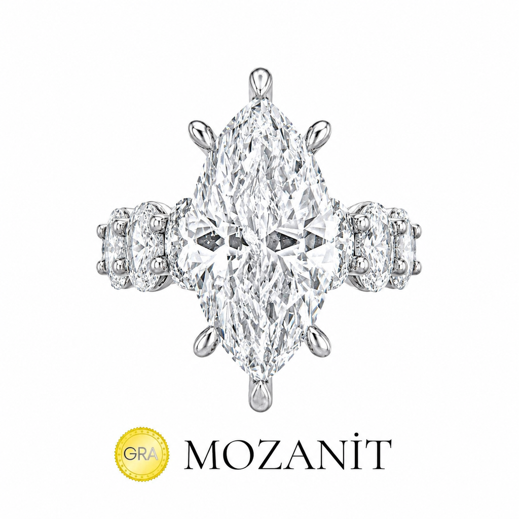 Marquise Moissanite Ring with Oval Stone Arm