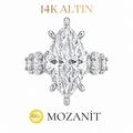 14K Kolu Oval Taşlı Markiz Mozanit Yüzük