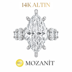 14K Kolu Oval Taşlı Markiz Mozanit Yüzük