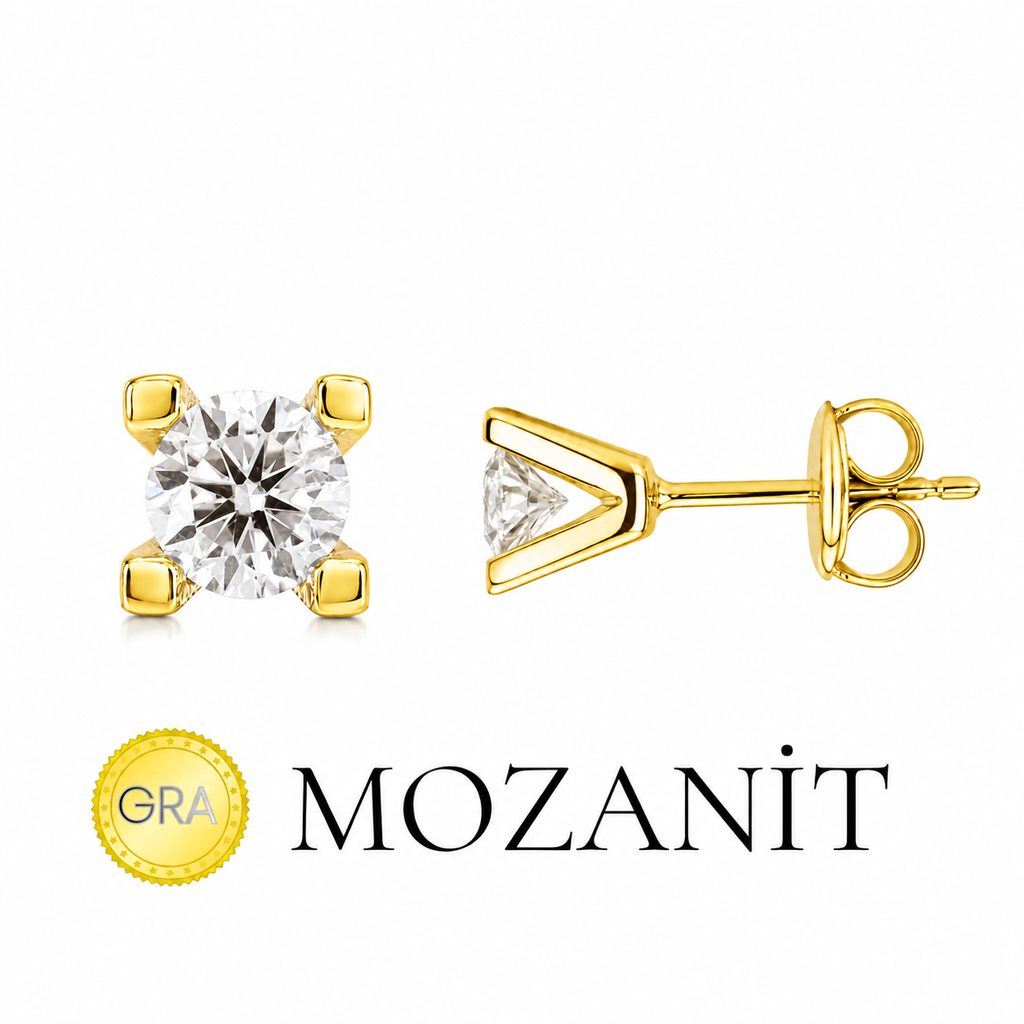 0.80 Karat Mozanit Tektaş Küpe