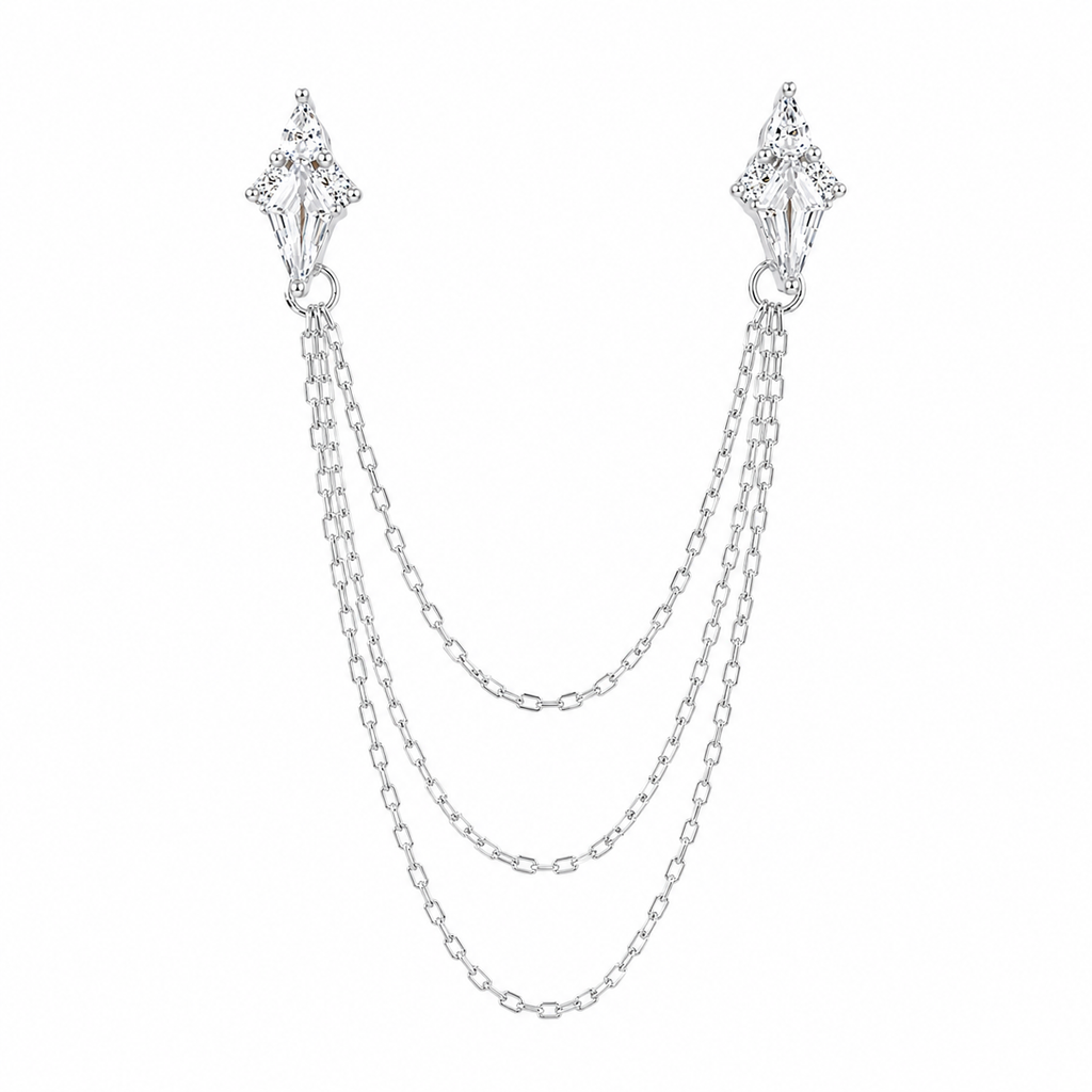 Marquise Stone Trio Chain Earrings
