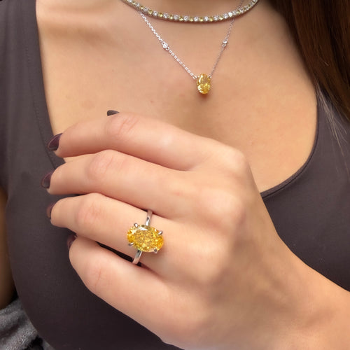 Yellow Ice Cut Oval Ring with Stone