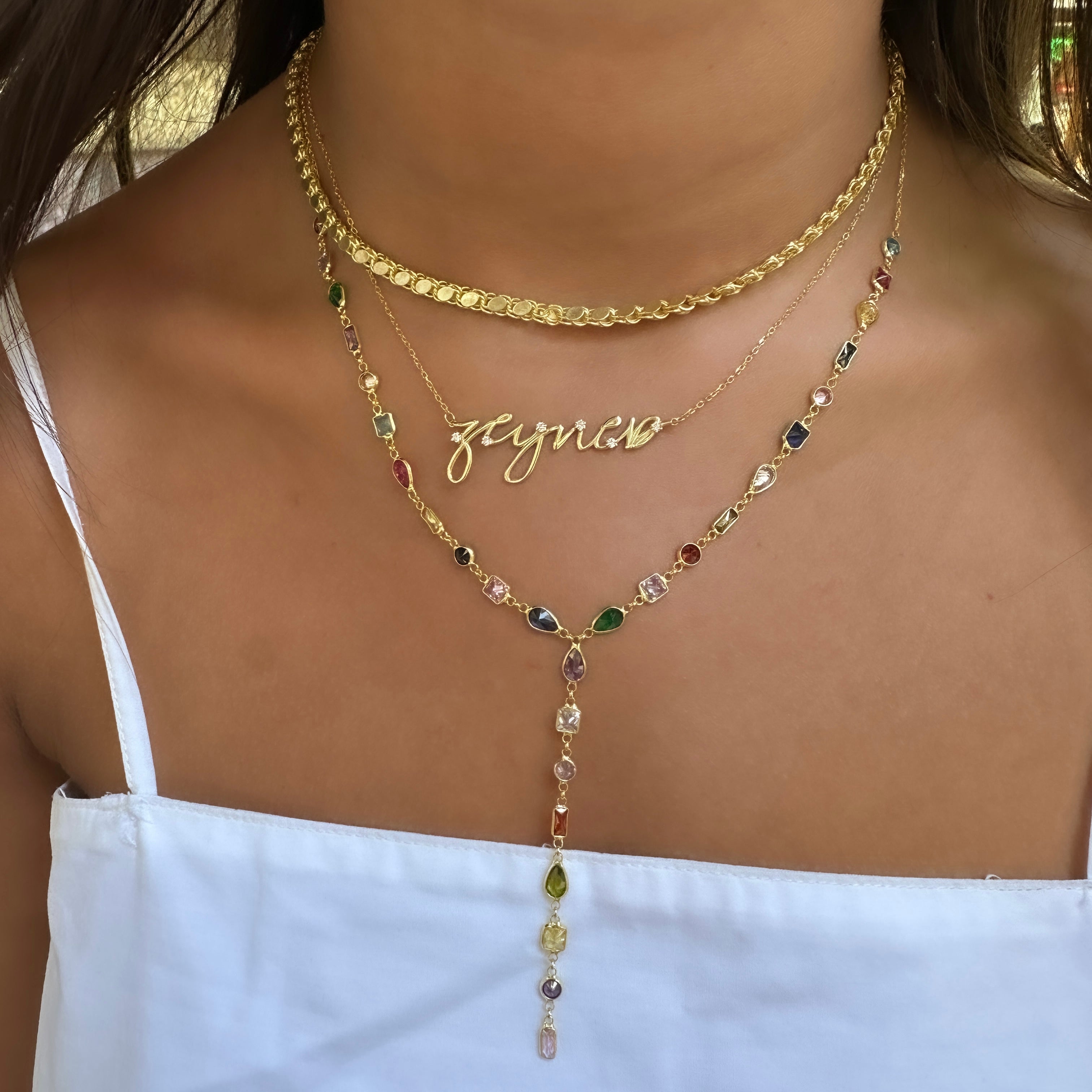 Damla Model Renkli Taşlı Y Kolye