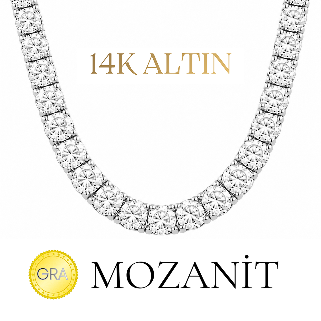 14K Beş mm Mozanit Suyolu Kolye