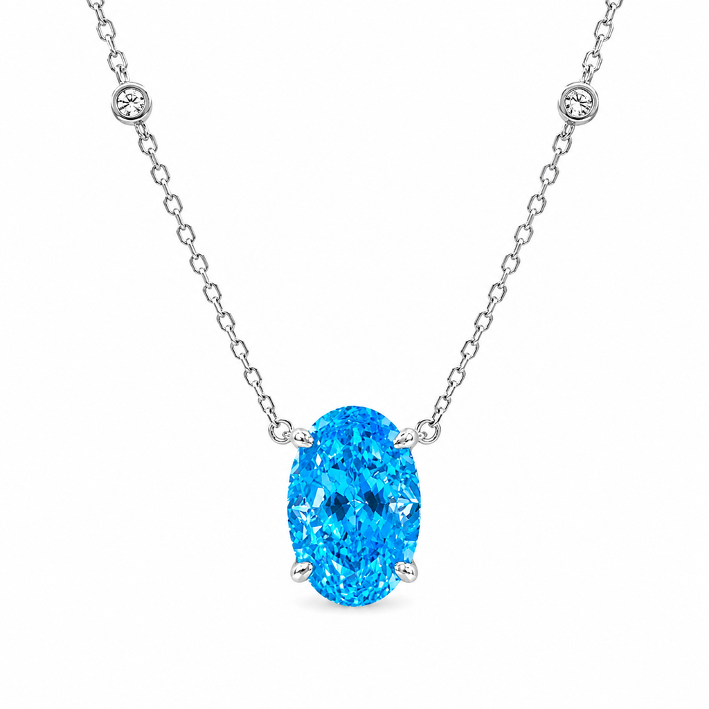 Blue Ice Cut Stone Oval Cut Necklace