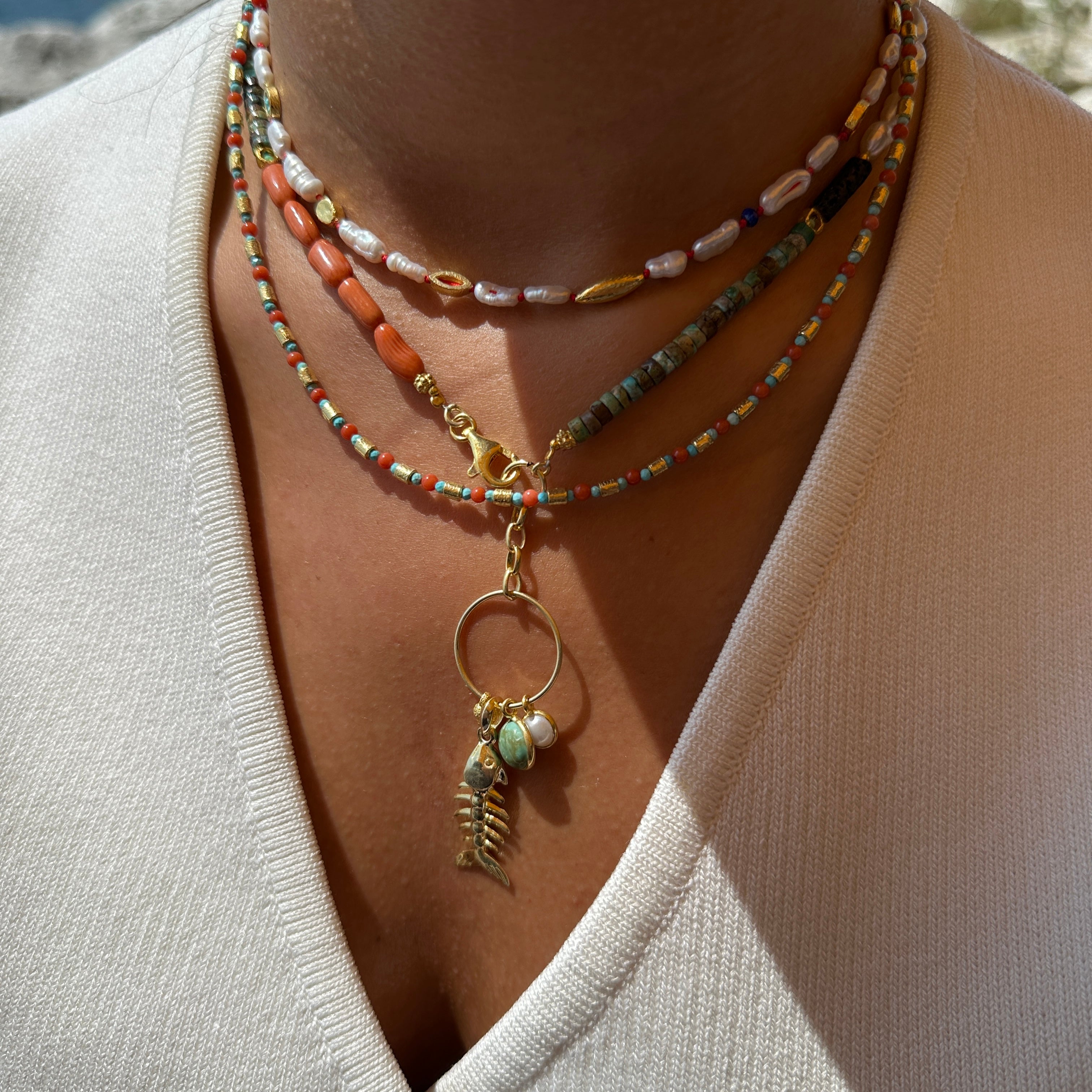 Turkuaz ve Mercan Taşlı Doğal Taş Kolye