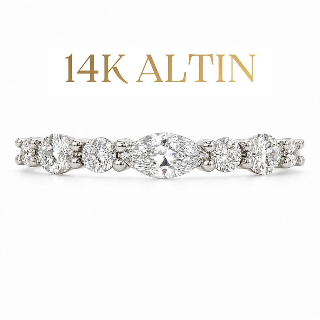 14K Markiz Taşlı İnce Tamtur Yüzük