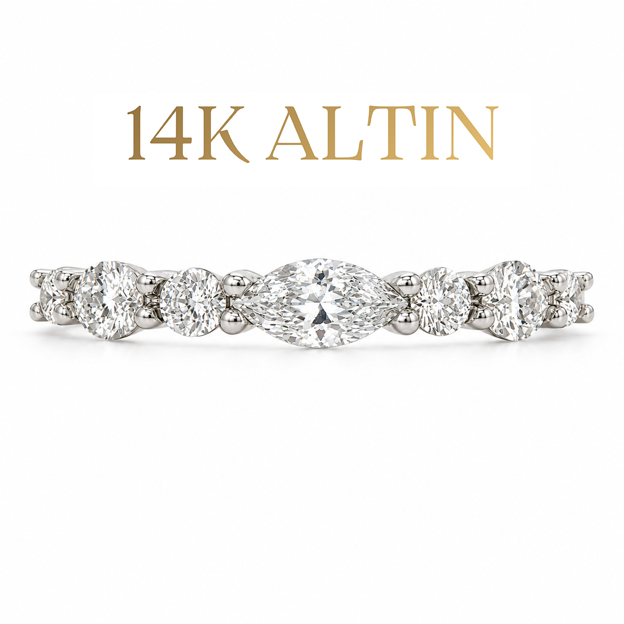 14K Markiz Taşlı İnce Tamtur Yüzük