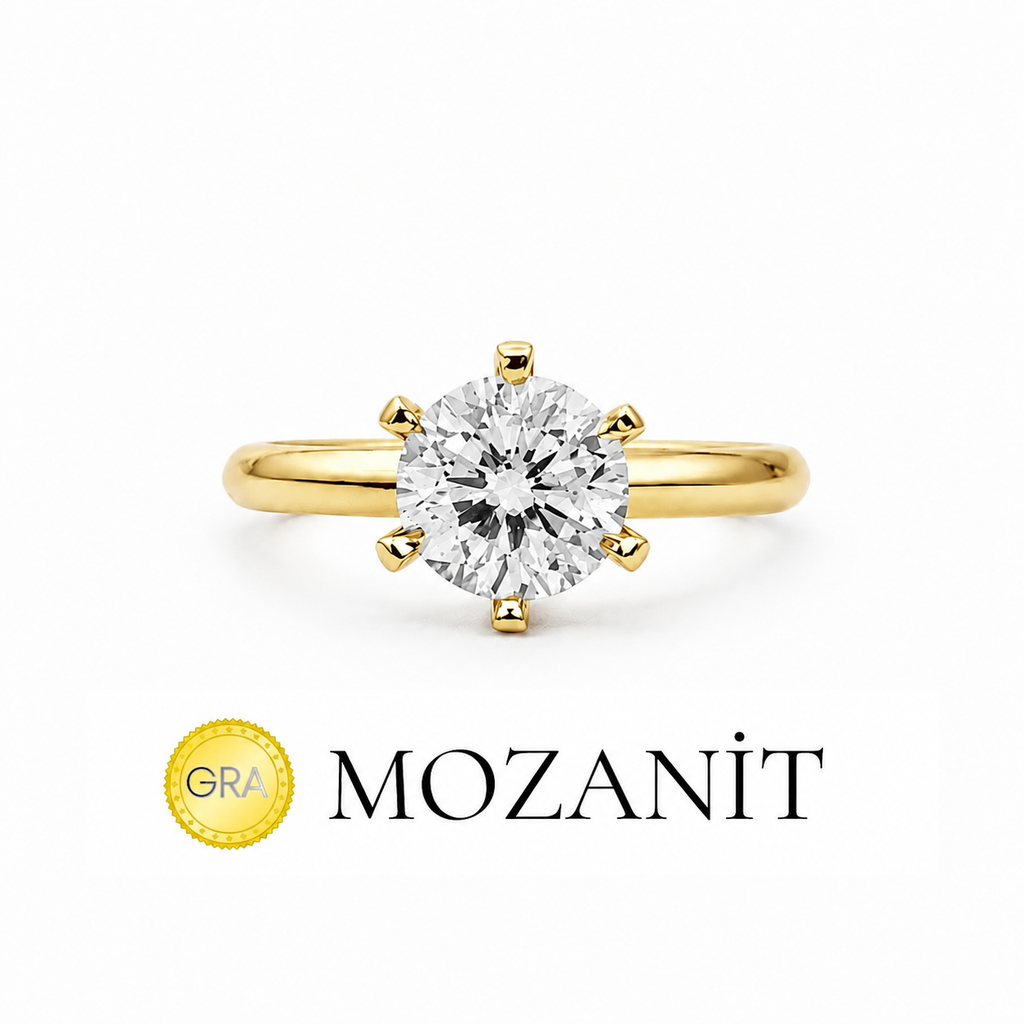 Bir Karat Altı Tırnak Mozanit Tektaş Yüzük