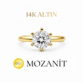 14K Bir Karat Altı Tırnak Mozanit Tektaş Yüzük