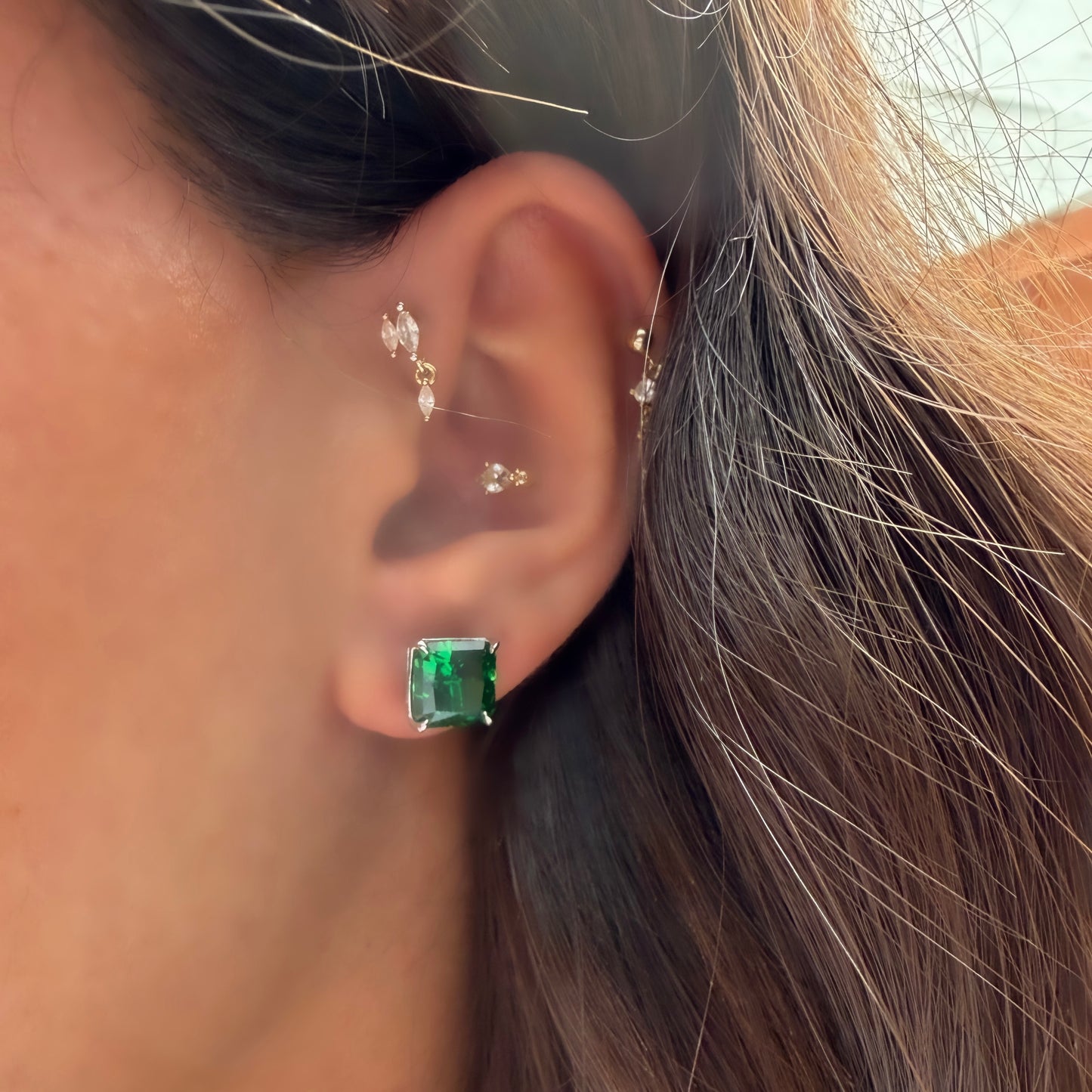 Kare Yeşil Ice Cut Küpe