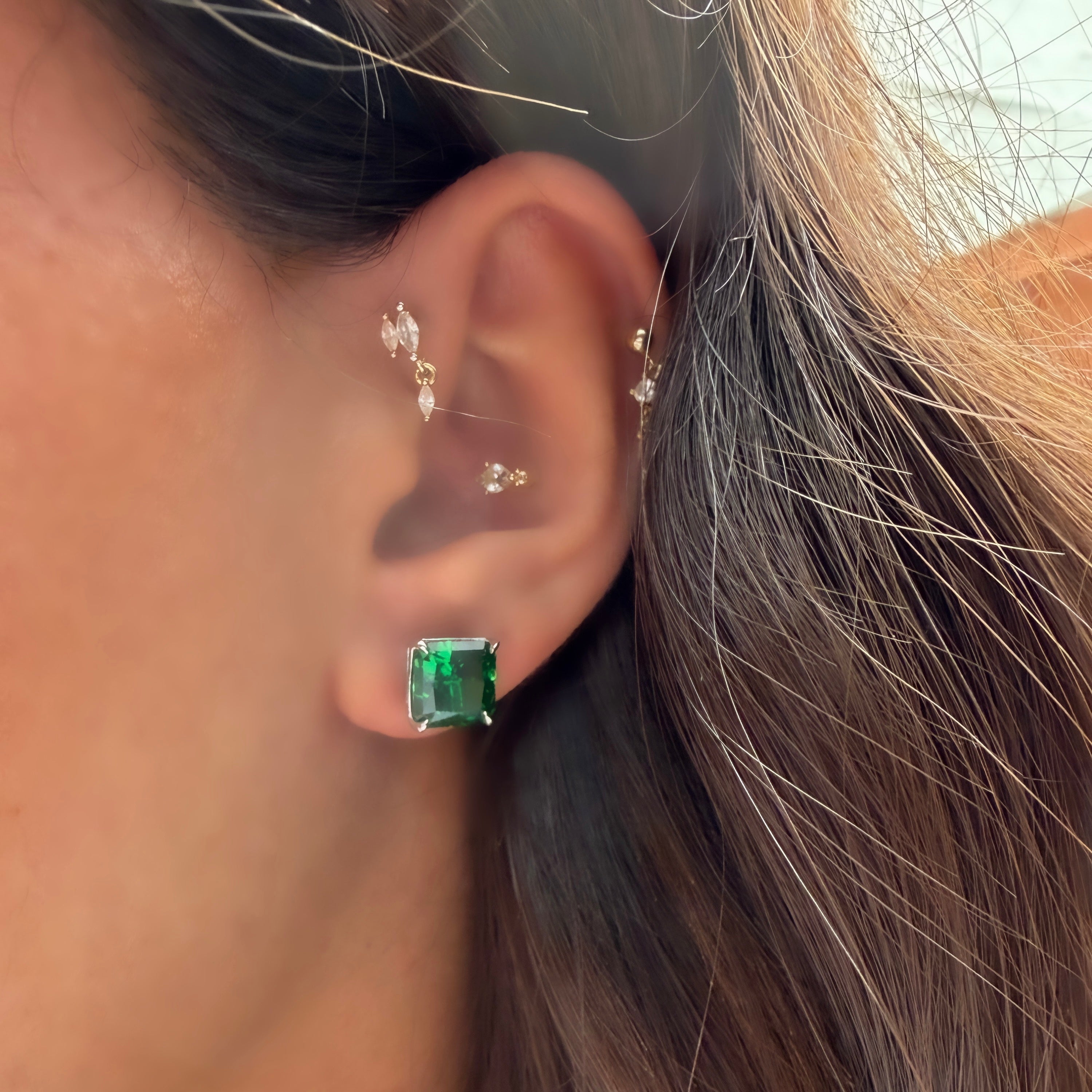 Kare Yeşil Ice Cut Küpe